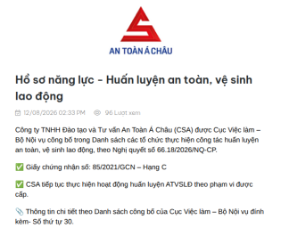 Hồ sơ năng lực - Huấn luyện an toàn, vệ sinh lao động